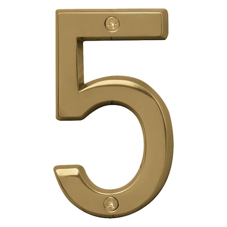 Hy-Ko 4In Polished Brass Number 5, 3PK A30905